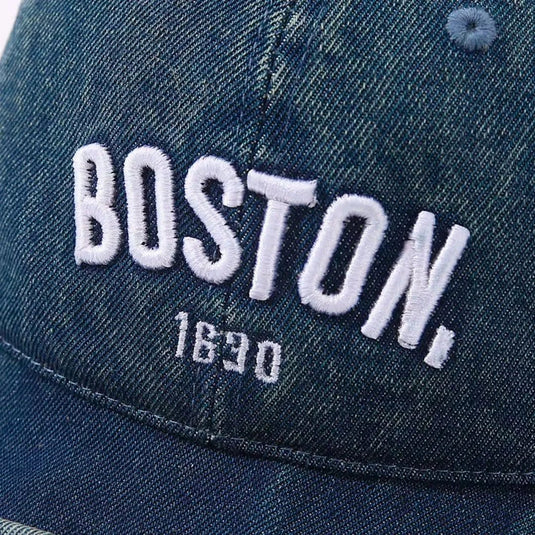 Gorra Boston 1630 estilo denim para bebé, con visera para el sol, detalle bordado de Boston, con correa trasera ajustable, diseño casual ideal para el día a día