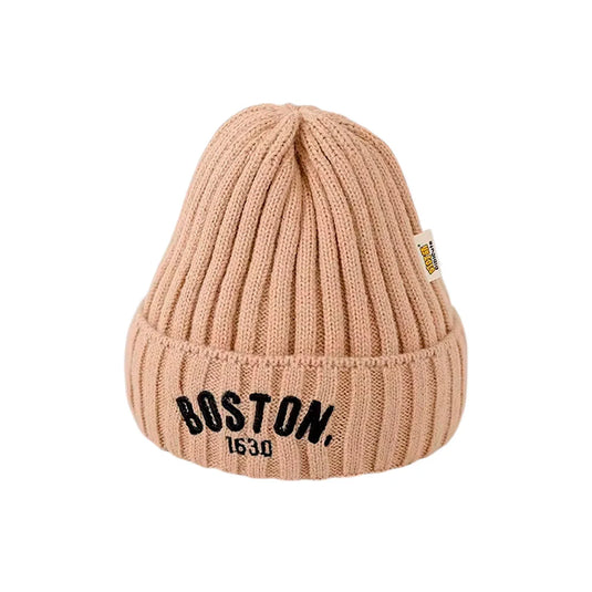 Gorro de diseño tejido Boston 1630 para bebé, color plano ideal para el día a día, gorro de punto cálido con dobles, hecho en material suave hippoargenico
