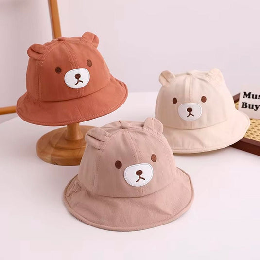 Gorro explorador con diseño de osito para bebé, sombrero para el sol, con correa de barbilla de ajuste con resorte, material suave