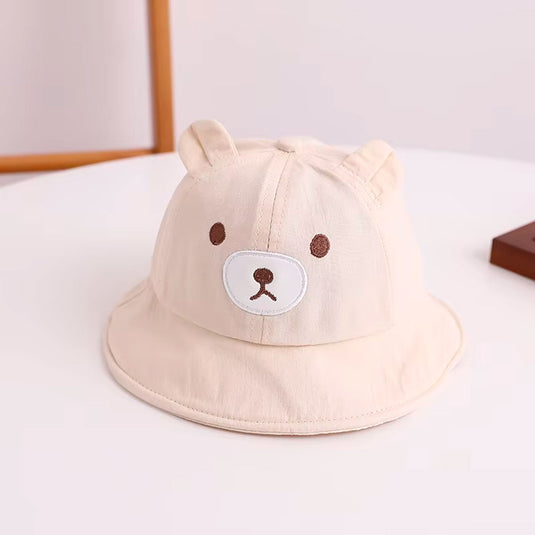 Gorro explorador con diseño de osito para bebé, sombrero para el sol, con correa de barbilla de ajuste con resorte, material suave