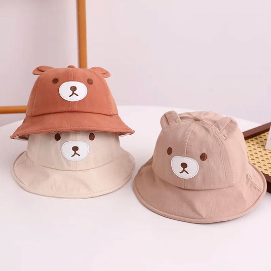 Gorro explorador con diseño de osito para bebé, sombrero para el sol, con correa de barbilla de ajuste con resorte, material suave