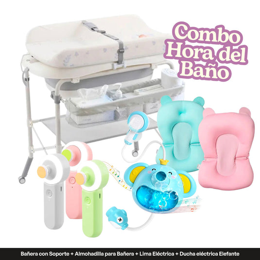 Combo Hora del Baño para bebé con bañera plegable con cambiador, almohadilla, lima eléctrica y ducha de koala - Cocco & Lolo