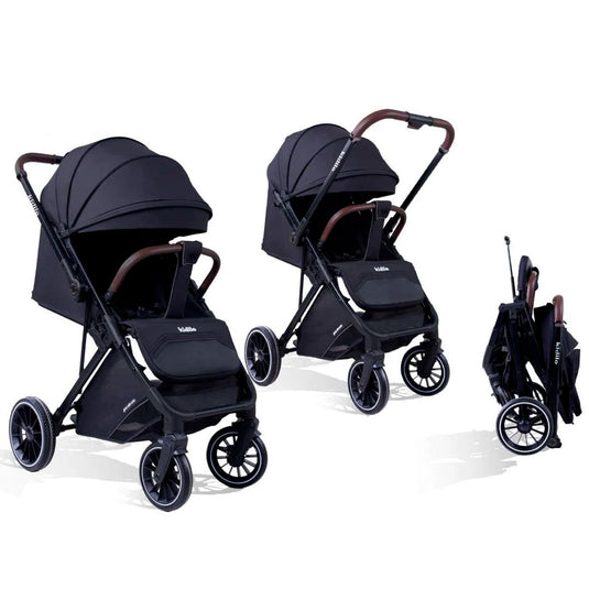 Coche paseador con pañalera y cubrepiés, con sistema de plegado tipo maleta, compacto y ligero, toldo y espaldar ajustable, espacio de almacenamiento en la parte inferior - Kidilo