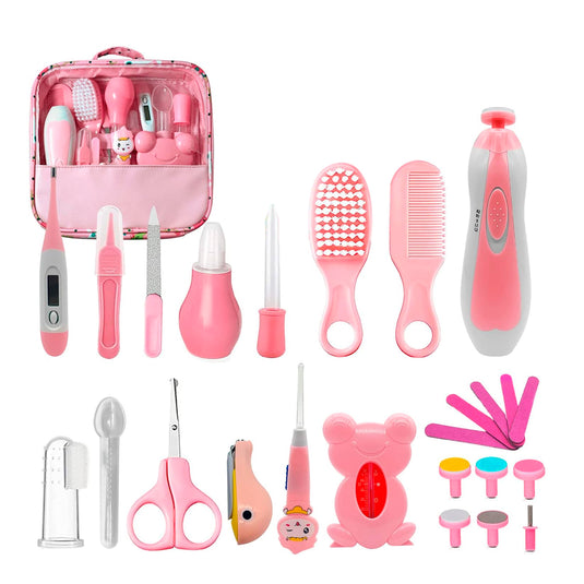 Kit de aseo para bebe recién nacido de 15 piezas + lima eléctrica, en estuche Disney Rosado