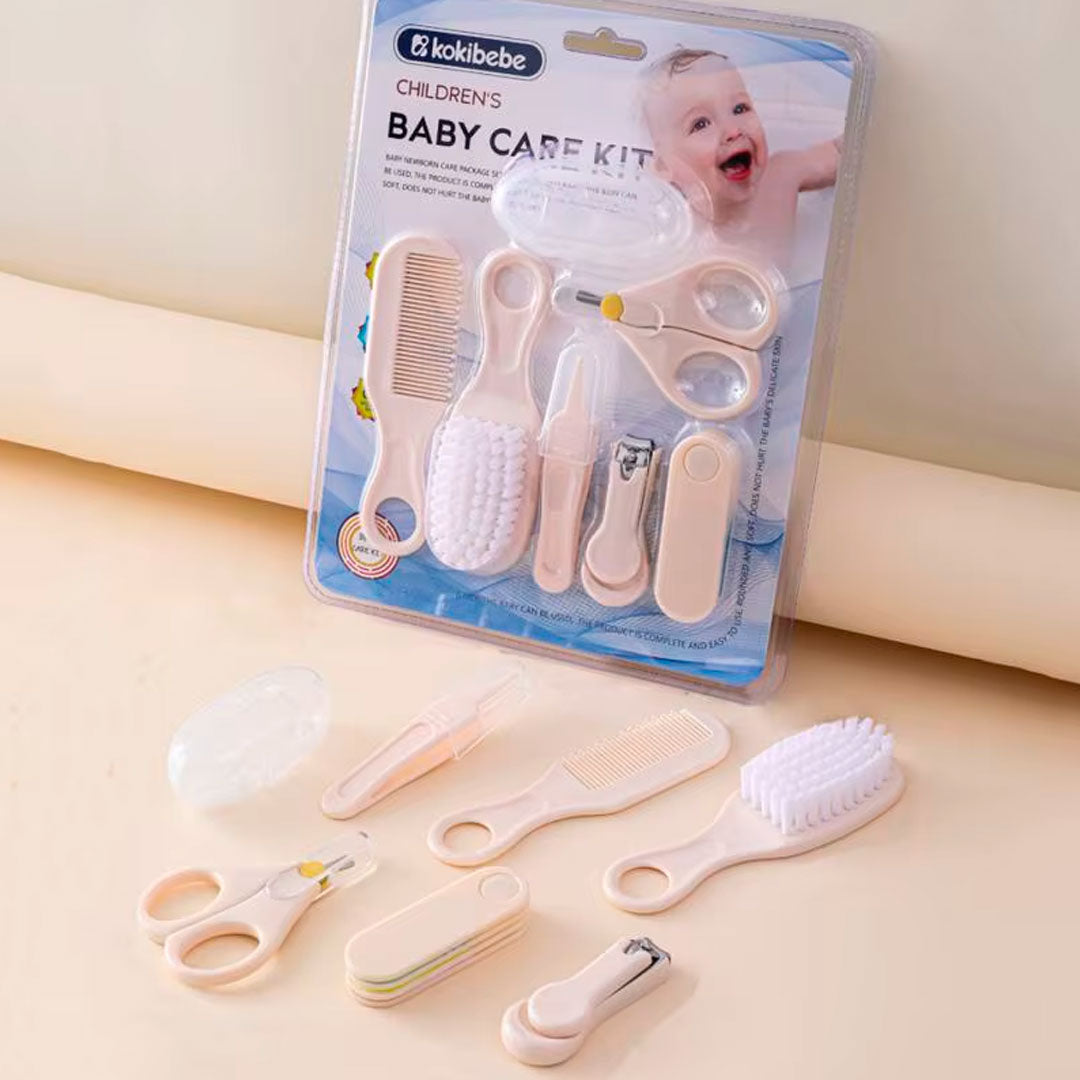 Kit de aseo 7pz color beige para bebé, artículos esenciales para el cuidado, de tamaño compacto ideal para llevarlo a todos lados