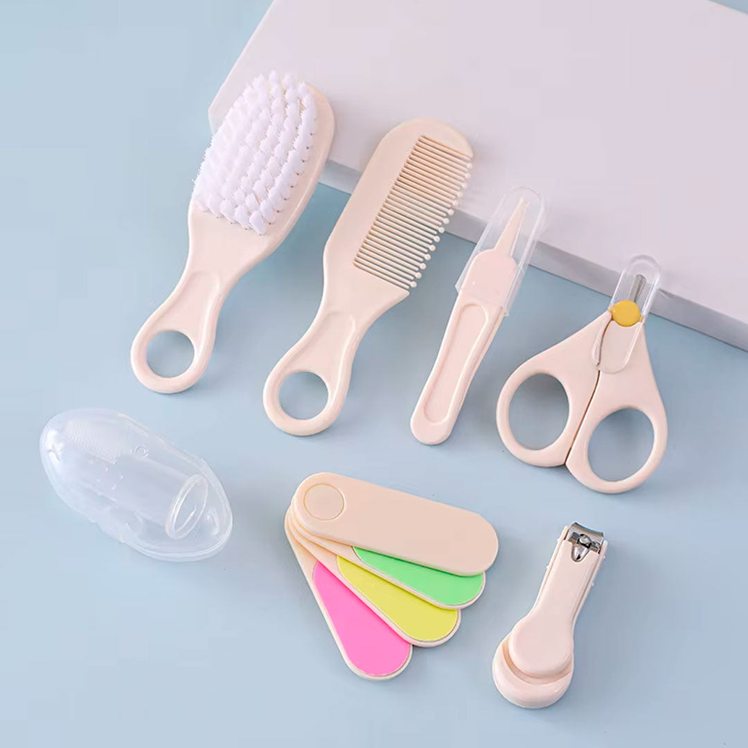 Kit de aseo 7pz color beige para bebé, artículos esenciales para el cuidado, de tamaño compacto ideal para llevarlo a todos lados