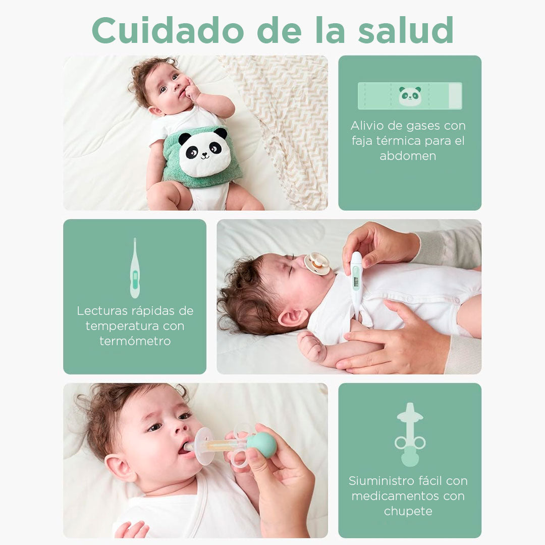 Kit Elite esencial para el cuidado suave del bebé, set de 10 piezas color verde menta para la limpieza, cuidado y aseo del recién nacido, con estuche para facilitar su transporte - Momcozy