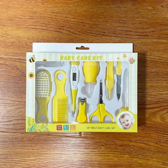 Kit de aseo para bebé recién nacido, set de 10 piezas que incluye termómetro, cortaúñas, tijeras, aspirador nasal, peine, cepillo de cabello, cepillo de dientes y accesorios esenciales para el cuidado del bebé
