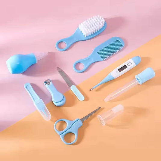 Kit de aseo para bebé recién nacido, set de 10 piezas que incluye termómetro, cortaúñas, tijeras, aspirador nasal, peine, cepillo de cabello, cepillo de dientes y accesorios esenciales para el cuidado del bebé