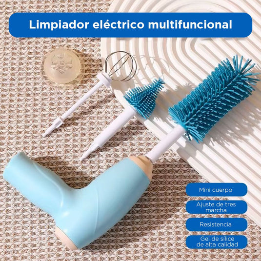 Cepillo lavateteros eléctrico con cabezales intercambiable, inalámbrico, cerdas suaves en silicona grado alimenticio, con carga por USB, con cabezal para mezclar