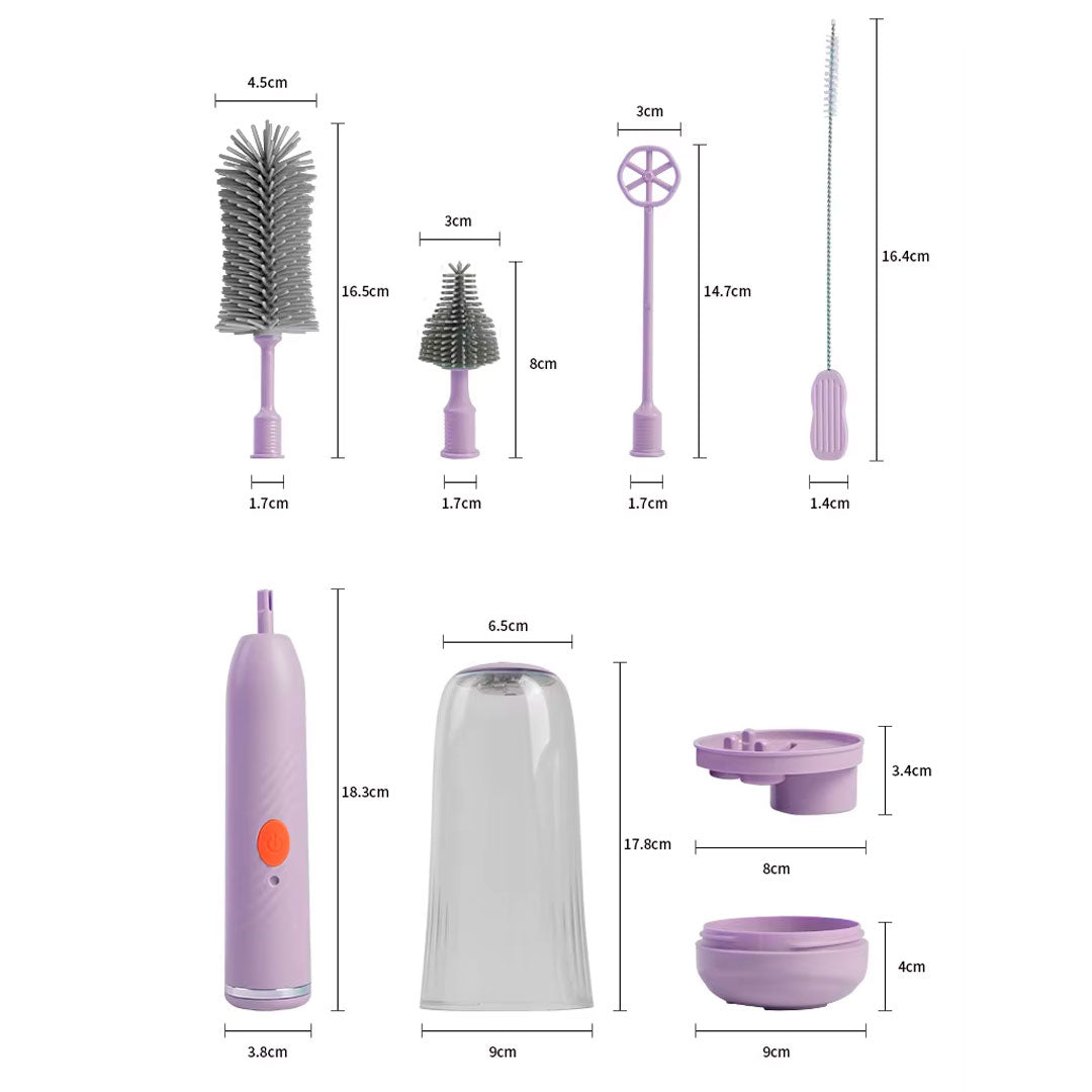 Juego de cepillos lavateteros eléctricos con estuche, inalámbrico, recargable por USB, cabezales intercambiables en silicona grado alimenticio estuche con luz UV