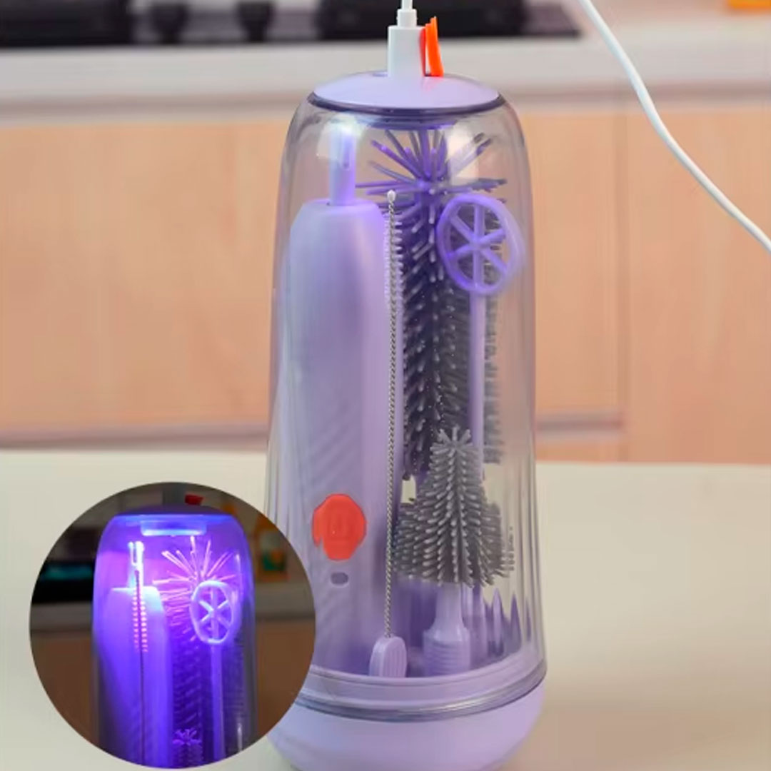 Juego de cepillos lavateteros eléctricos con estuche, inalámbrico, recargable por USB, cabezales intercambiables en silicona grado alimenticio estuche con luz UV