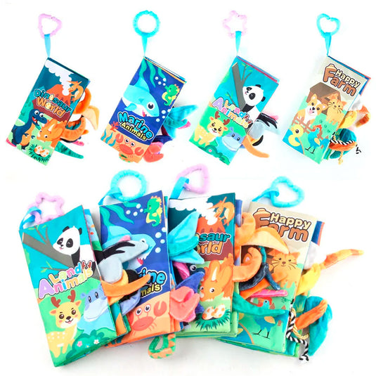 Libro sensorial de tela colorido para bebé, estimulación temprana, hecho en material hipoalergénico suave, colores vibrantes y diferentes texturas