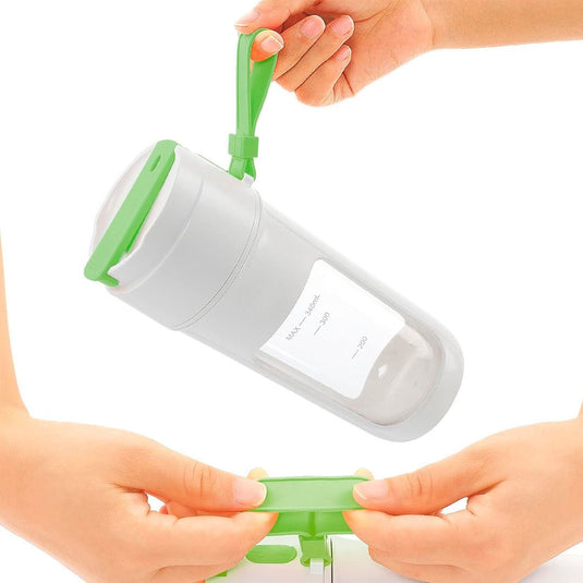 Termo licuadora portátil recargable por USB, capacidad de 340ml, diseño inalámbrico, con agarradera, de tamaño compacto para llevar a todas partes