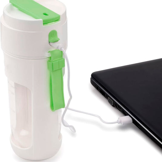 Termo licuadora portátil recargable por USB, capacidad de 340ml, diseño inalámbrico, con agarradera, de tamaño compacto para llevar a todas partes