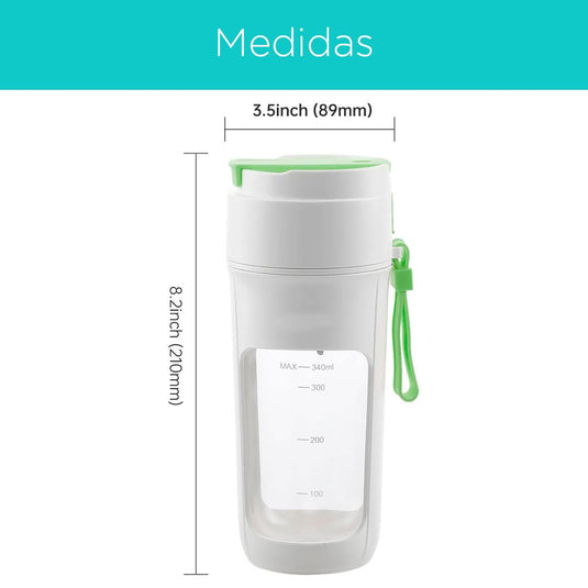 Termo licuadora portátil recargable por USB, capacidad de 340ml, diseño inalámbrico, con agarradera, de tamaño compacto para llevar a todas partes