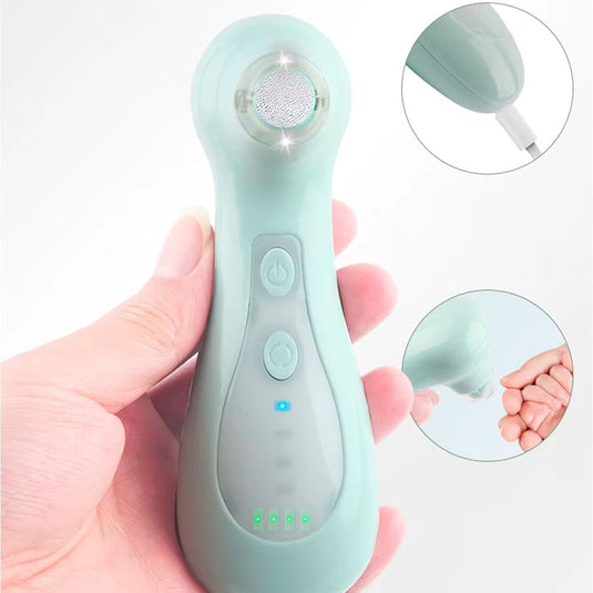 Lima eléctrica recargable con cabezal intercambiable, color verde menta, velocidad ajustable, con luz LED que enciende automáticamente, delicada al tacto con la piel