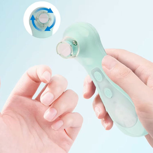 Lima eléctrica recargable con cabezal intercambiable, color verde menta, velocidad ajustable, con luz LED que enciende automáticamente, delicada al tacto con la piel