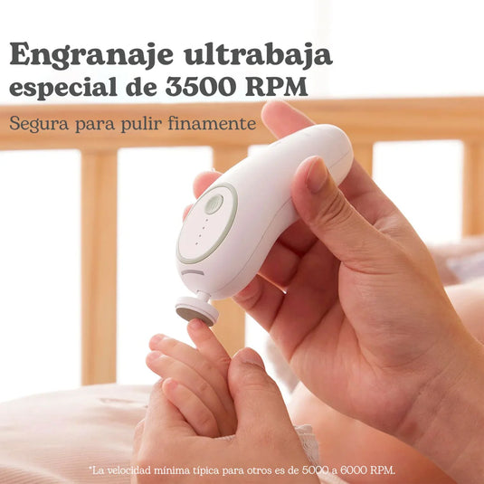 Lima eléctrica de uñas para bebé color verde menta, cortaúñas delicado y de bajo sonido con luz nocturna, con repuestos de cabezal, larga duración de la batería - Momcozy
