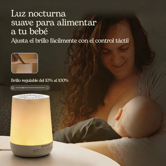 Máquina de ruido blanco y luz nocturna para bebé, 34 sonidos relajantes, 7 colores de luz, temporizador y control remoto por app, entrenador de sueño - Momcozy