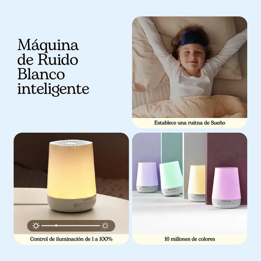 Máquina de ruido blanco y luz nocturna para bebé, 34 sonidos relajantes, 7 colores de luz, temporizador y control remoto por app, entrenador de sueño - Momcozy