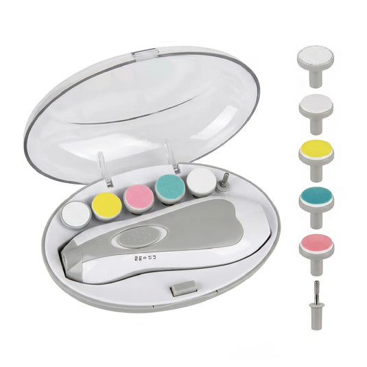 Kit cortaúñas eléctrico gris, lima eléctrica para bebés con cabezales intercambiables y velocidad ajustable, Kit cortaúñas eléctrico, lima eléctrica para bebés con cabezales intercambiables y velocidad ajustable