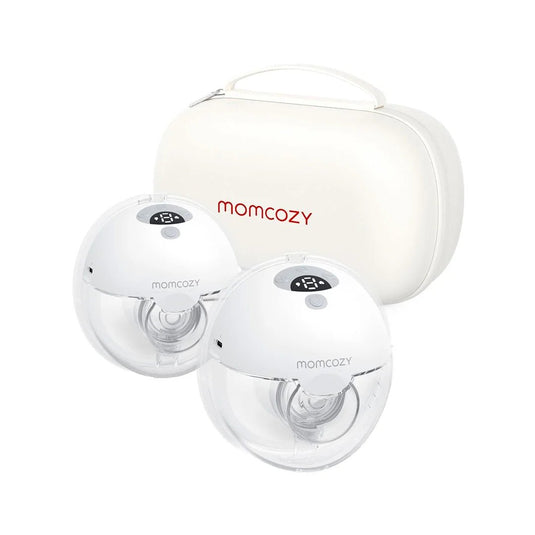 Extractor de leche materna manos libres vM5, doble copa, ajustable a 3 modos de succión y 9 niveles de potencia, de poco peso, de tamaño compacto, concepto "Baby Mouth" - Momcozy
