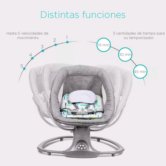 Silla mecedora eléctrica con velocidades, temporizador, mosquitero, música y móviles - Mastela