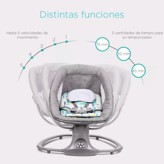 Silla mecedora eléctrica con velocidades, temporizador, mosquitero, música y móviles - Mastela