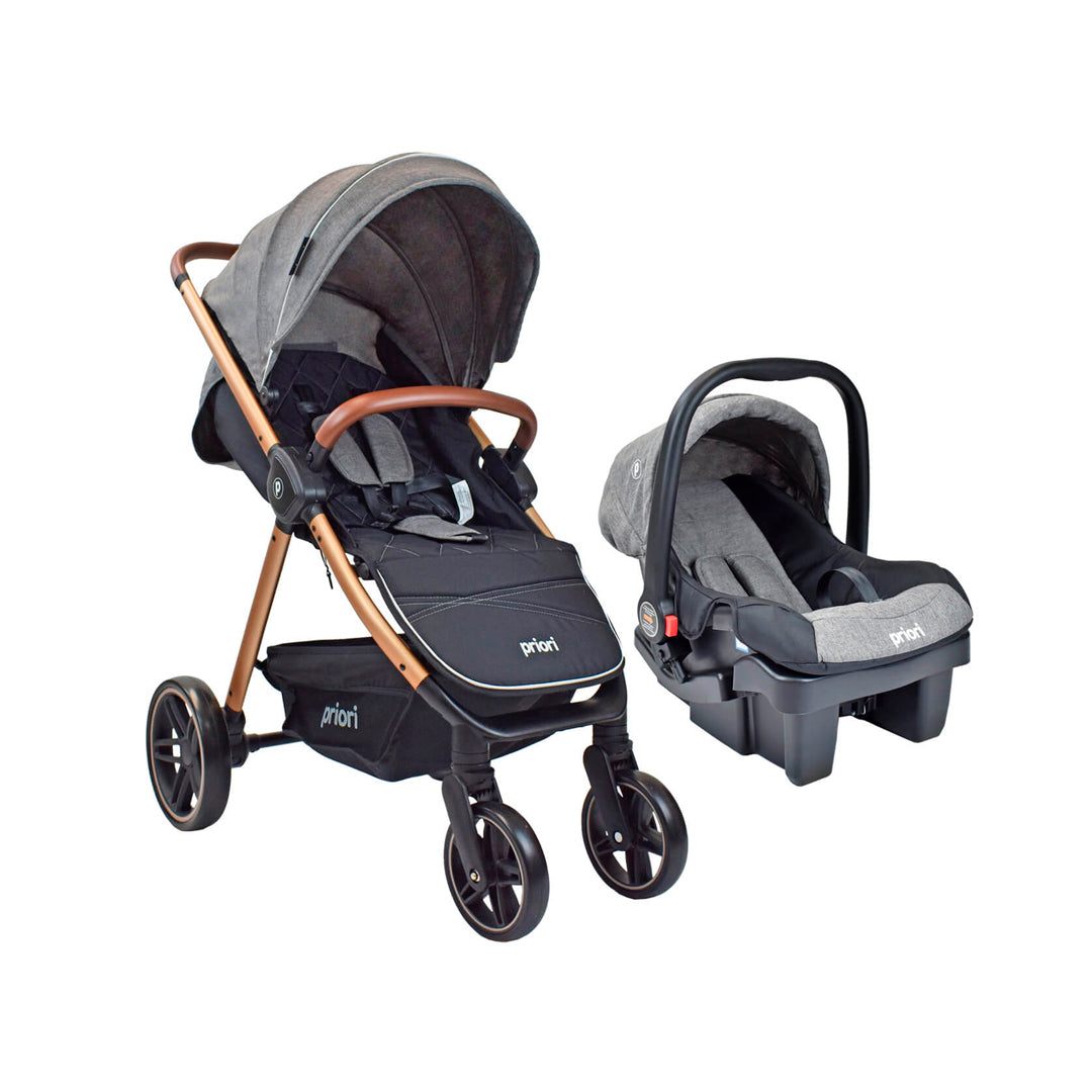 Coche paseador con Portabebés Maverick4, detalles en eco-cuero, canasta de almacenamiento, posición ajustable - PRIORI