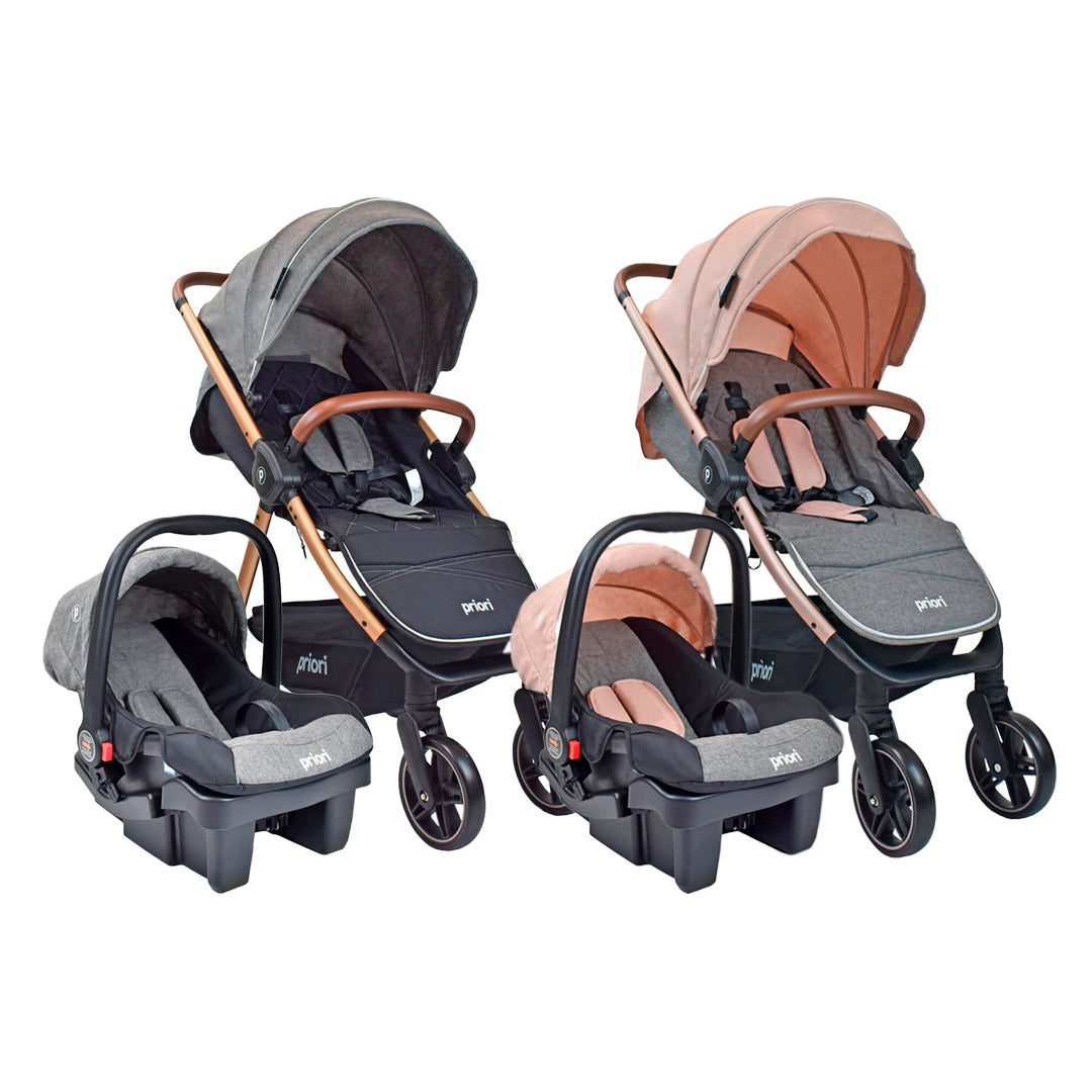 Coche paseador con Portabebés Maverick4, detalles en eco-cuero, canasta de almacenamiento, posición ajustable - PRIORI