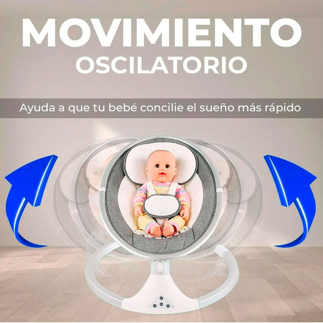 Silla mecedora eléctrica de movimiento oscilatorio, con 5 niveles de velocidad, con melodías preestablecidas y conexión Bluetooth