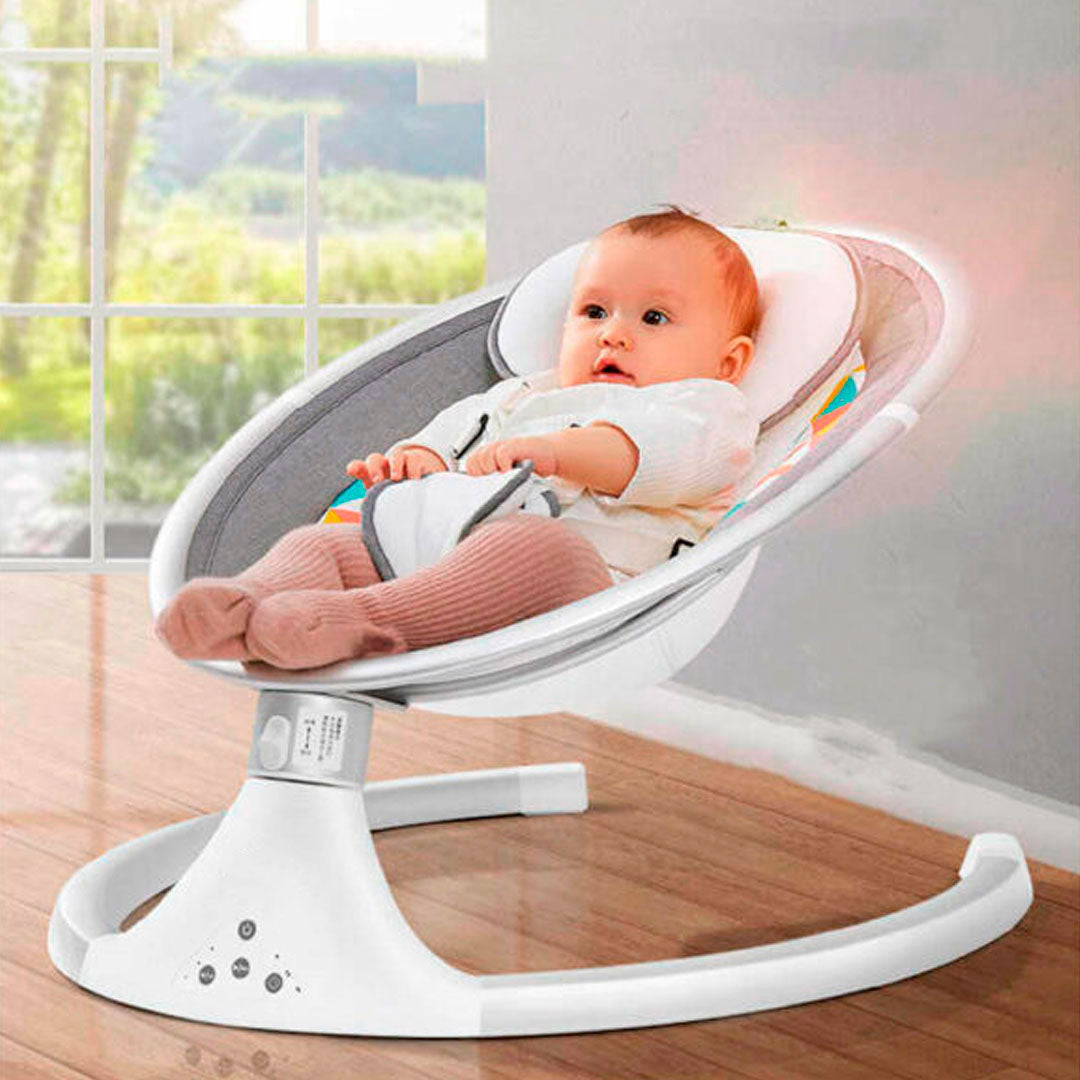 Silla mecedora eléctrica de movimiento oscilatorio, con 5 niveles de velocidad, con melodías preestablecidas y conexión Bluetooth