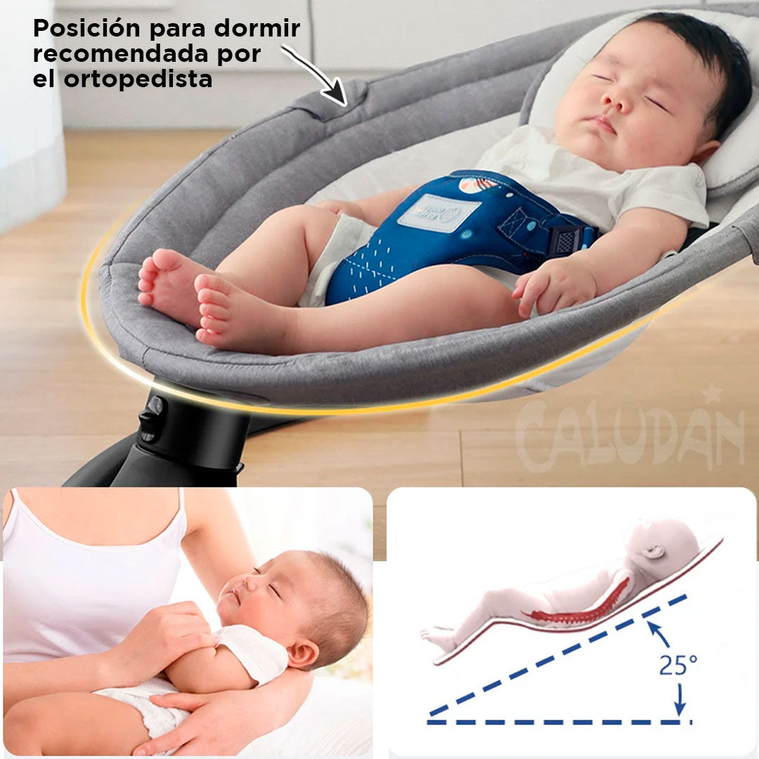 Silla mecedora eléctrica de movimiento oscilatorio, con 5 niveles de velocidad, con melodías preestablecidas y conexión Bluetooth