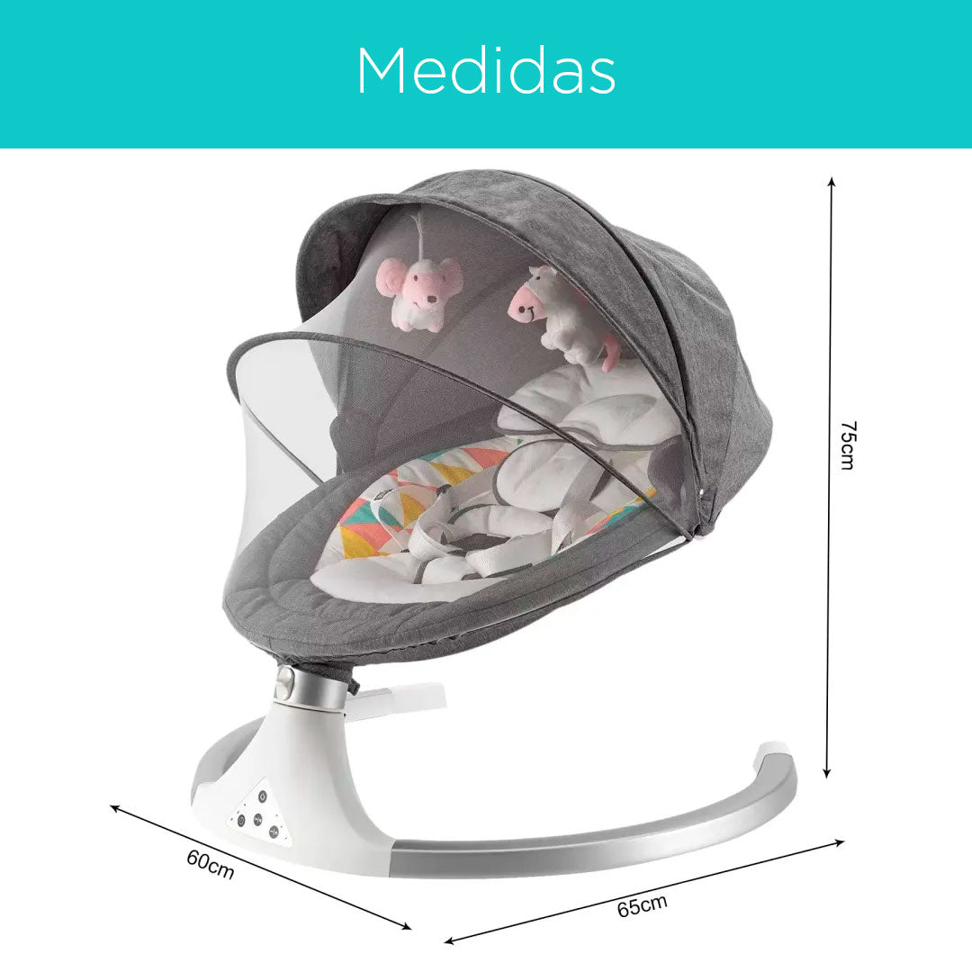 Silla mecedora eléctrica de movimiento oscilatorio, con 5 niveles de velocidad, con melodías preestablecidas y conexión Bluetooth