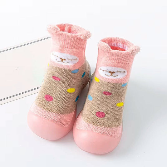 Par de medias con suela antideslizante para bebés, divertidos diseños de animales, hechas en algodón, ideal para los primeros pasos - Color&Life