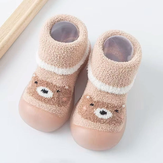 Medias tejidas de osito con suela antideslizante para bebé, zapatitos para primeros pasos, hechas en material cálido e hipoalergénico, con diseño elástico fácil de poner - Color & Life