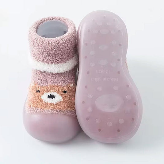Medias tejidas de osito con suela antideslizante para bebé, zapatitos para primeros pasos, hechas en material cálido e hipoalergénico, con diseño elástico fácil de poner - Color & Life