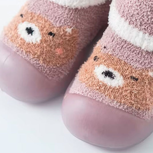 Medias tejidas de osito con suela antideslizante para bebé, zapatitos para primeros pasos, hechas en material cálido e hipoalergénico, con diseño elástico fácil de poner - Color & Life