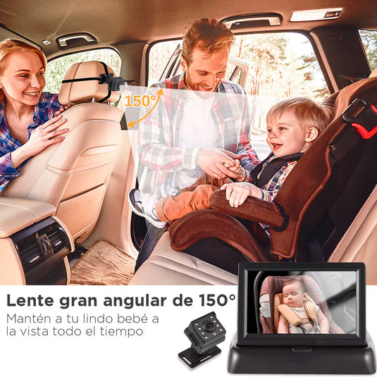 Monitor retrovisor de carro para bebés, vista amplia del asiento infantil, pantalla de 4.3 pulgadas con visión angular 150° de resolución de 1080P