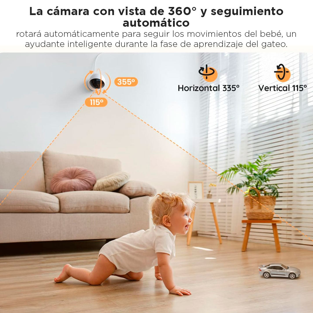 Monitor de 5.5" con cámara y conexión al celular por Wifi, ayuda de IA incorporada, luz nocturna incorporada, cámara con rotación 360°, visión nocturna y ajuste de zoom x4, detección de movimiento o sonido fuerte - BOIFUN