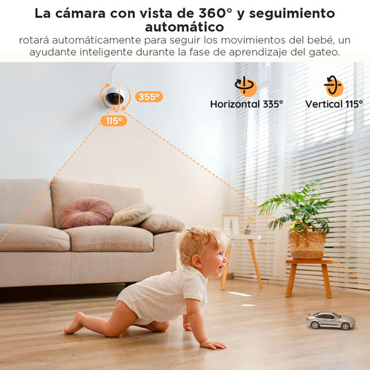 Monitor de 5.5" con cámara y conexión al celular por Wifi, ayuda de IA incorporada, luz nocturna incorporada, cámara con rotación 360°, visión nocturna y ajuste de zoom x4, detección de movimiento o sonido fuerte - BOIFUN