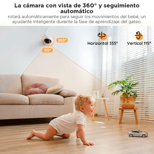 Monitor de 5.5" con cámara y conexión al celular por Wifi, ayuda de IA incorporada, luz nocturna incorporada, cámara con rotación 360°, visión nocturna y ajuste de zoom x4, detección de movimiento o sonido fuerte - BOIFUN