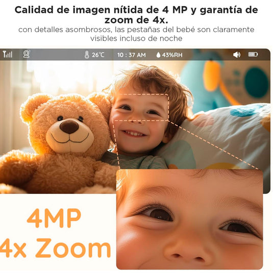 Monitor de 5.5" con cámara y conexión al celular por Wifi, ayuda de IA incorporada, luz nocturna incorporada, cámara con rotación 360°, visión nocturna y ajuste de zoom x4, detección de movimiento o sonido fuerte - BOIFUN