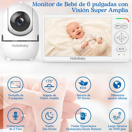 Monitor de 6" con cámara con sistema de rotación - HelloBaby