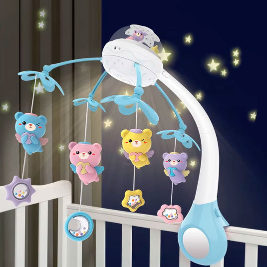 Móvil giratorio cuna con proyección y melodías, detalles coloridos, con mando a distancia o función con botones táctiles, hecho en material resistente - Kids Melody