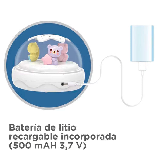 Móvil giratorio cuna con proyección y melodías, detalles coloridos, con mando a distancia o función con botones táctiles, hecho en material resistente - Kids Melody