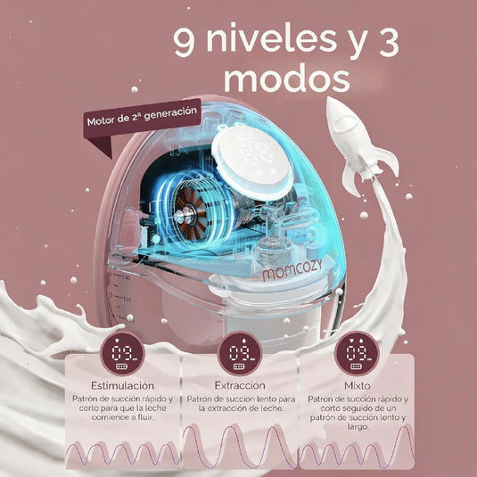 Extractor de leche manos libres Mobile Style M6, ultradelgado y silencioso, con 3 modos y 9 niveles de succión, hasta 180 minutos de batería - Momcozy