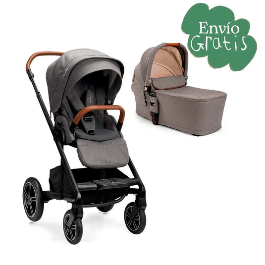 Coche paseador MIXX™ next con moisés adaptable para bebé, cinturón de seguridad con hebilla magnética, múltiples posiciones de reclinado, fácil de plegar, manillar ajustable en altura de piel ecológica - Nuna