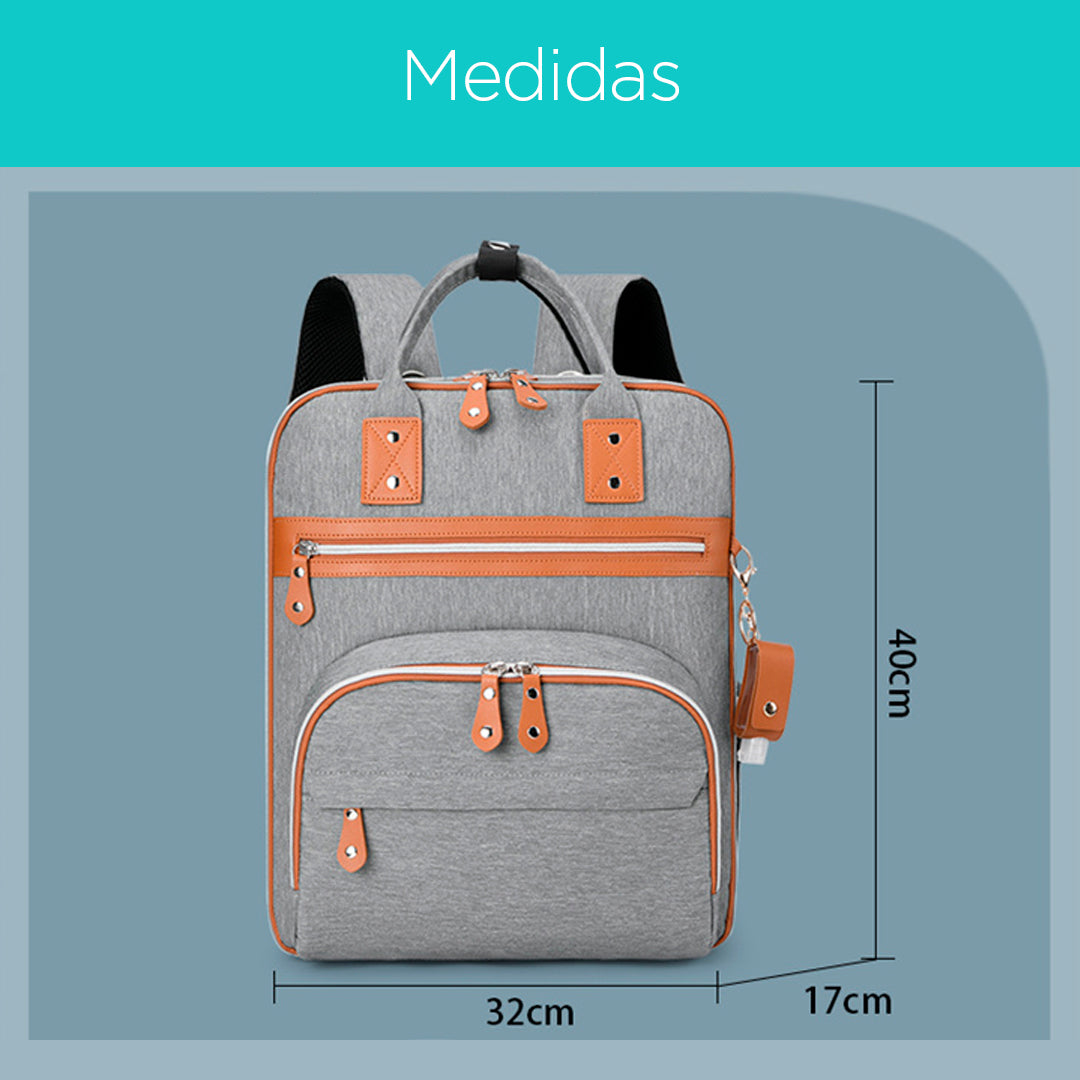 Pañalera tipo morral, multifuncional, con compartimiento para computador y puerto USB
